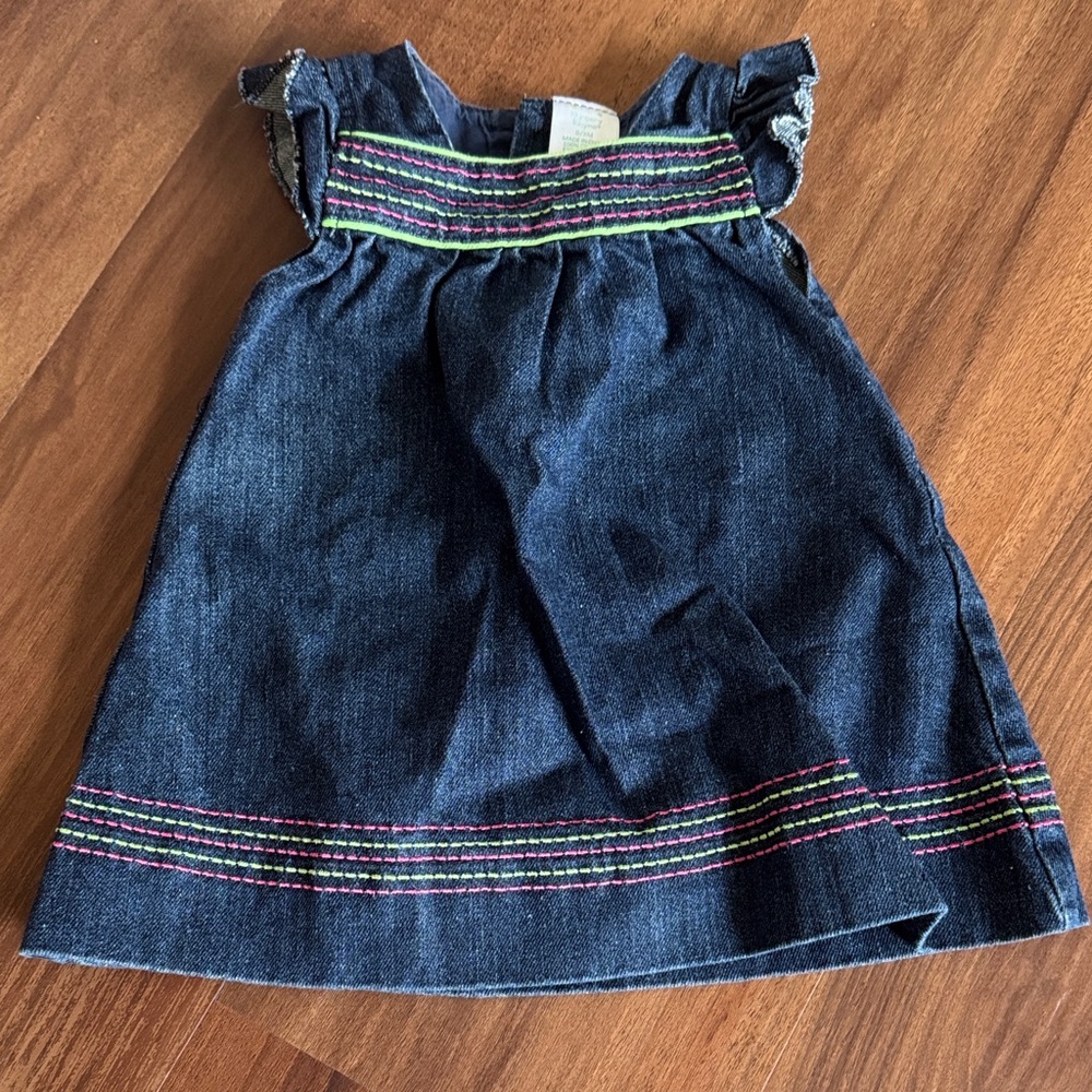 Nursery Rhyme Denim Dress with Pink and Green Trim